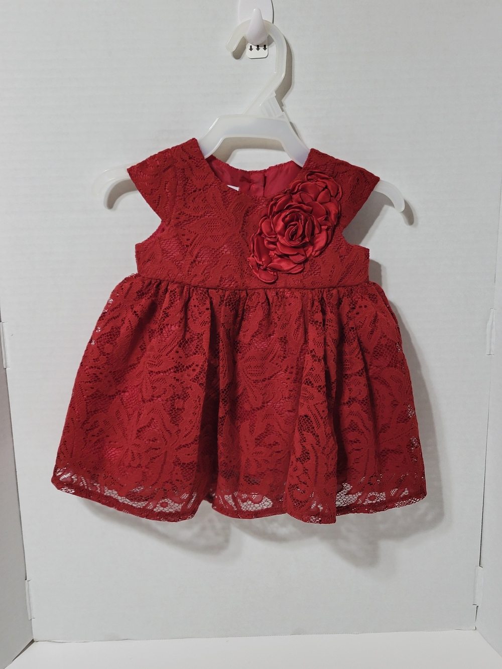 Baby Girl 3-6M Red Lace Dress w/ Bloomers Floral Detail
